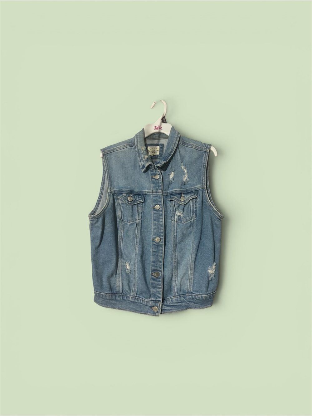 Classic Distressed Denim Vest - Light Blue